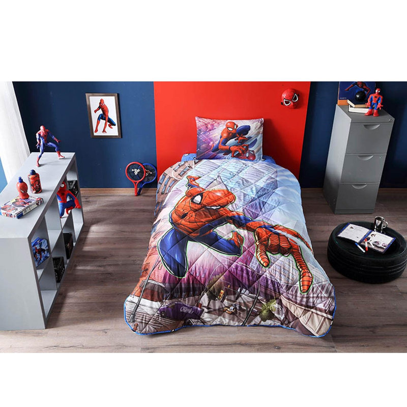 Ensemble de courtepointe 100% coton rouge / bleu / mauve 3 pièces