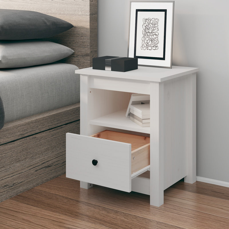 Bedside Cabinet 40X35x49 Cm Solid Wood Pine, White