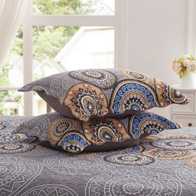 Ensemble de courtepointe 3 pièces - couvre-lit léger en microfibre et 2 taies décoratives, motif Mandala Boho, surdimensionné 98 x 106 pouces, couvre-lit toutes saisons