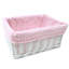 White Wicker Storage Basket with Pink Gingham Lining - 30x22x15cm