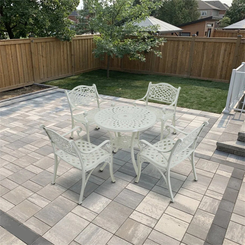 4 - Person Patio Dining Set with Round Table, White