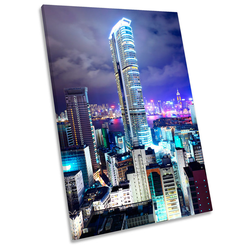 X0315 Hong Kong City Night - Wrapped Canvas Print, 18cm H x 12cm W x 2cm D
