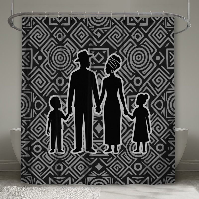 Rideaux de douche silhouette africaine, L 70 po x H 84 po, Noir / gris moyen
