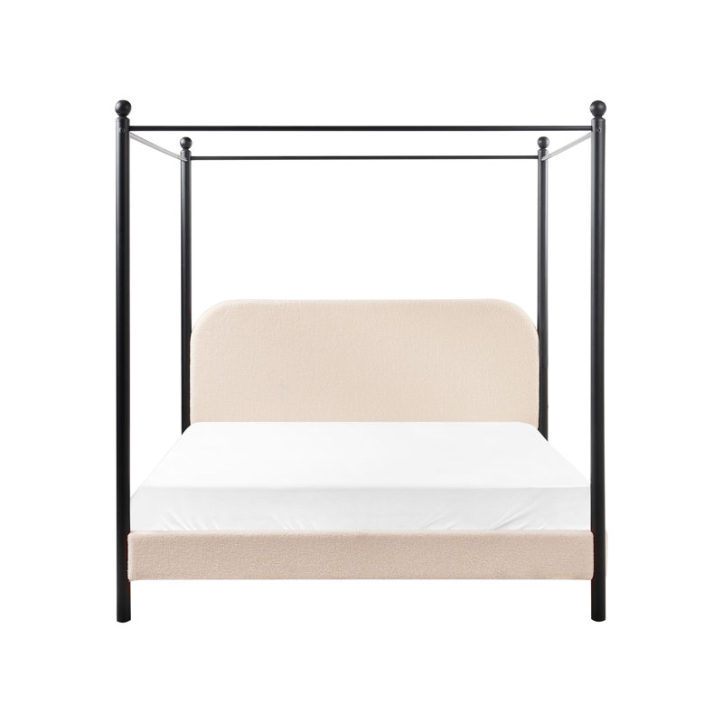 Four Poster Bed Boucle DANNEMOIS, European Kingsize (160 x 200 cm), Beige
