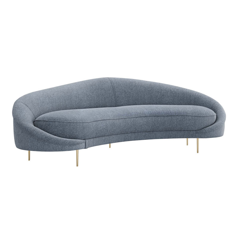 Canapé droit Ava, Mélange de polyester azur, Laiton brillant