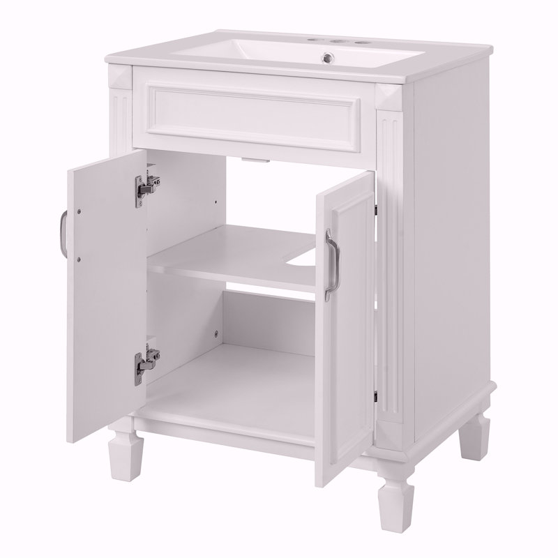 Meuble-lavabo 24 po avec lavabo supérieur, armoire de rangement moderne avec 2 portes à fermeture douce et tablette réglable, structure en bois massif