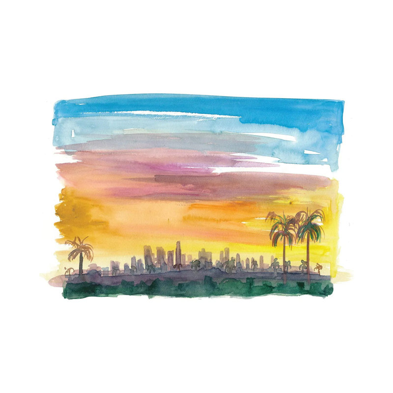 Los Angeles California Skyline In Golden Sunset Mood by Markus & Martina Bleichner - Wrapped Canvas Gallery-Wrapped Canvas Giclée