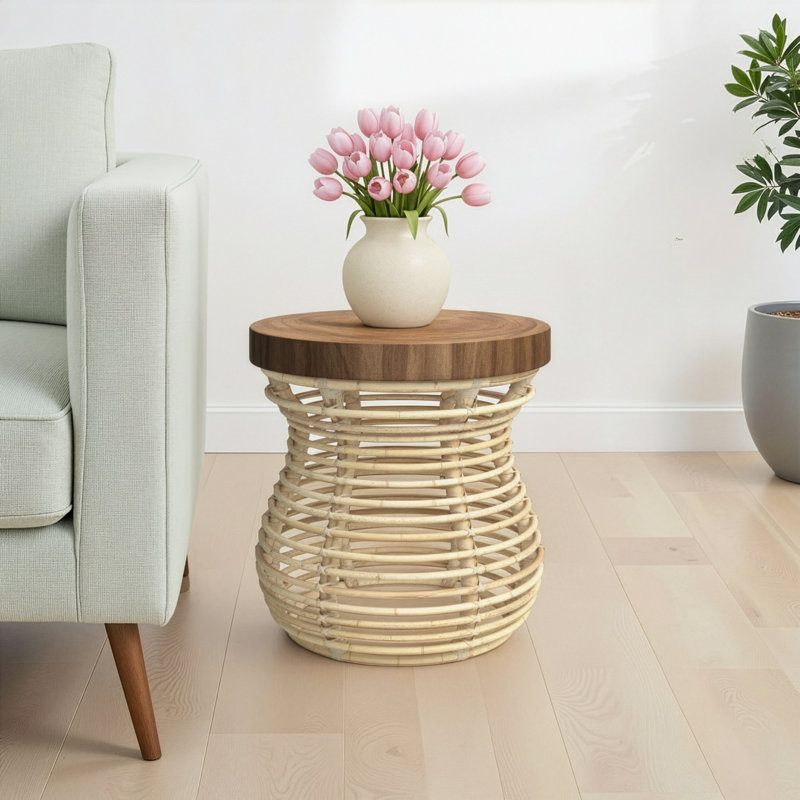 Lottie Solid Wood Top End Table, Tan