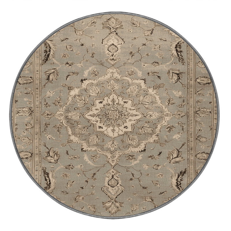 Tapis gris Tabriz lavable à la machine, Rond 5 pi