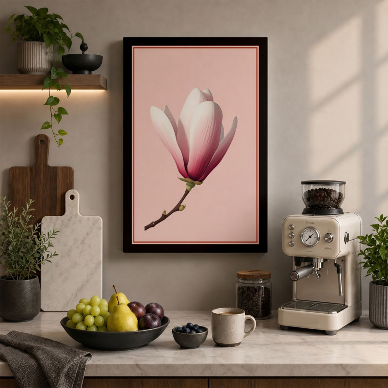 Magnolia Blossom Botanical - Wrapped Canvas, 18x12 - 45.7 x 30.5 cm, Cream Border