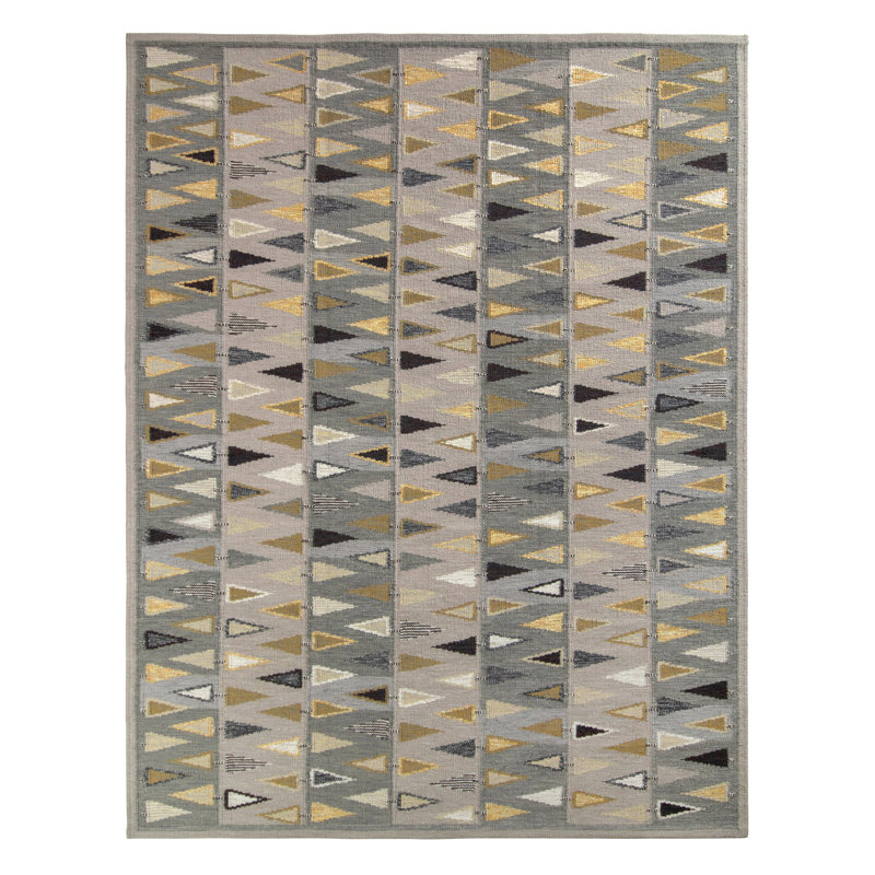 Scandinavian Hand Knotted Wool Geometric Area Rug, Rectangle 6' x 9'