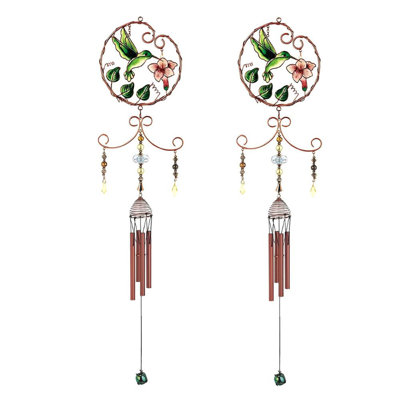 Ensemble de 2 cadeaux ICE ARMOUR 33 po long colibri vert avec fleur rose cuivre et gemme carillon figurine ornement décoration maison / chambre / jardin décoration pour pendaison de crémaillère, vacances, spécial Noël