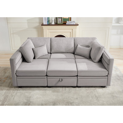 Toxi 6 Piece Modular Sofa Sleeper Couch Bed With Storage Seats & Adjustable Back