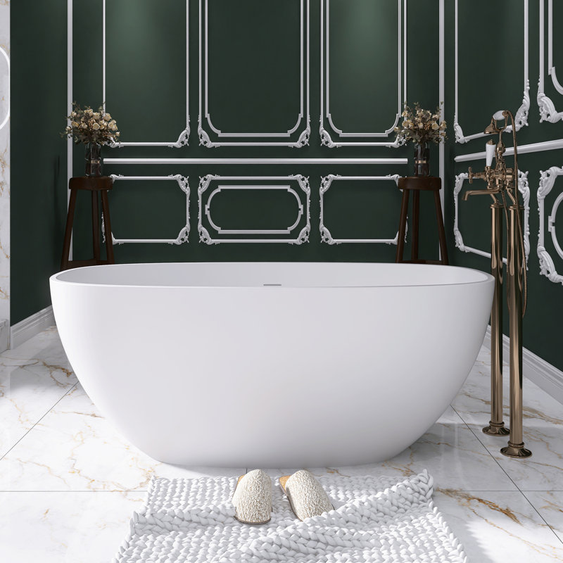 55 po X 30 po Baignoire de trempage autoportante à surface solide, Blanc