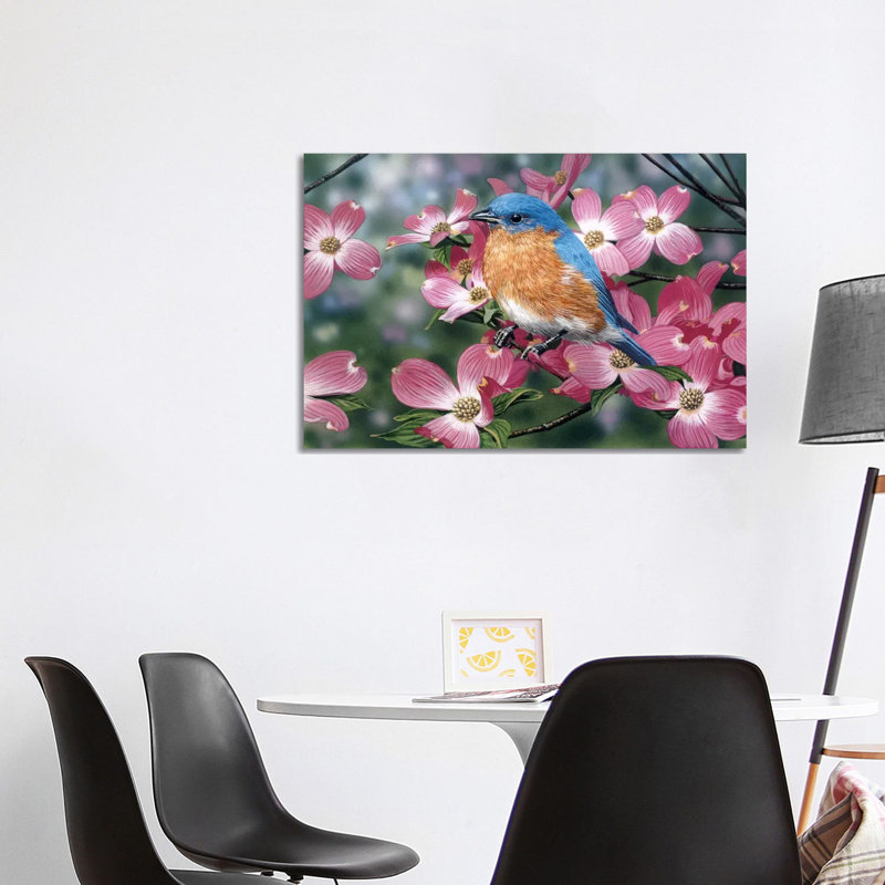 Bluebird/Pink Dogwood by William Vanderdasson - Wrapped Canvas Print
