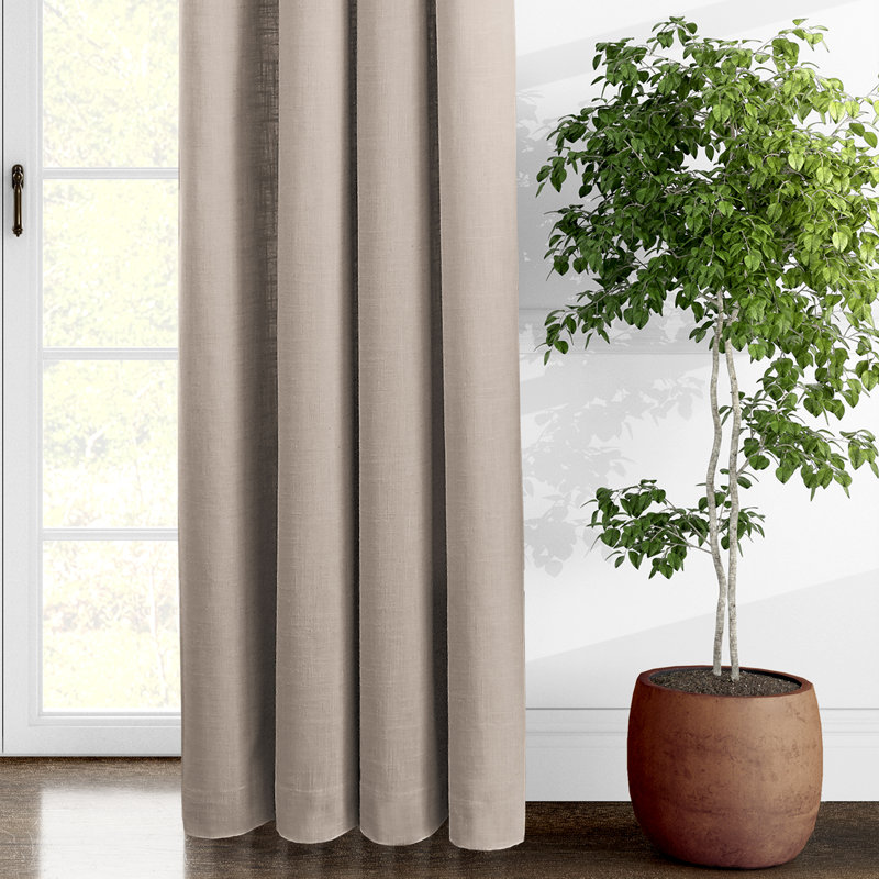 Elsie Linen Look Rod Pocket Drapery Panels Pair, Natural, 50"W x 132"L