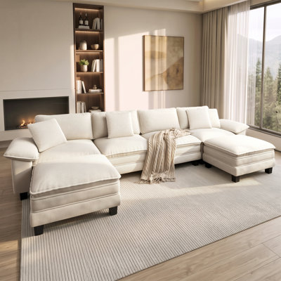 Canapé modulaire de 158 po avec 2 repose-pieds, siège surdimensionné en U profond avec accoudoirs larges amovibles