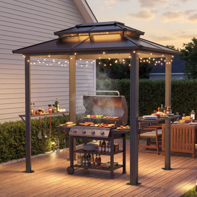 8' X 6' Grill Gazebo , Aluminum Bbq Gazebos With Shelves, Outdoor Grill Gazebo For Patio Lawn Backyard Deck