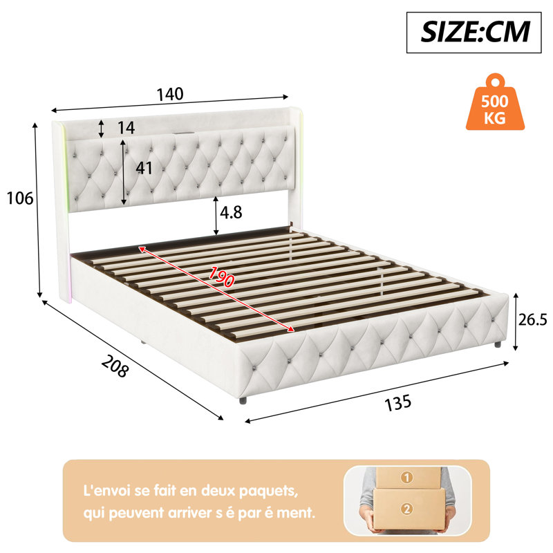 Upholstered Velvet Lift Up Storage Bed, Double (4'6)