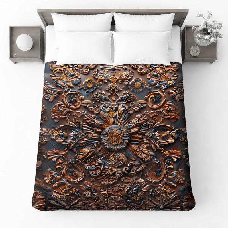 Couvre-lit matelassé à motif floral complexe toutes tailles, Double