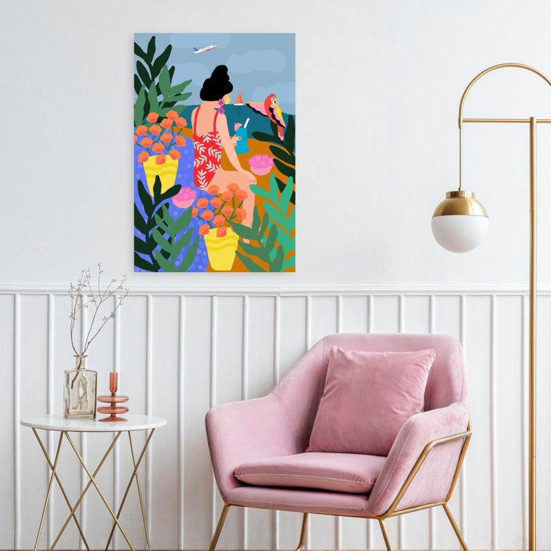 Art mural abstrait contemporain vacances tropicales, H 24 po x l 16 po
