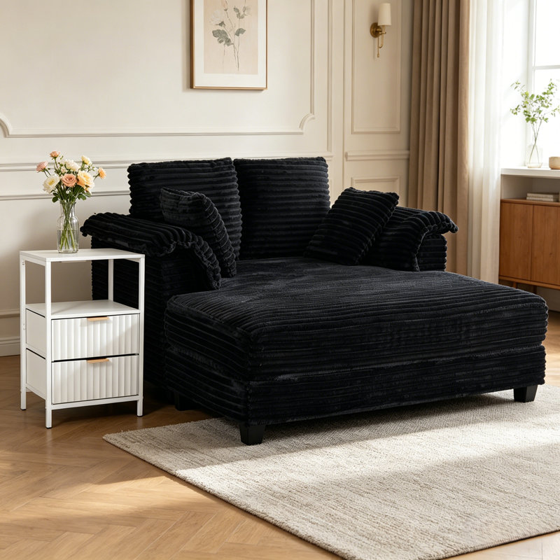 Ensemble de salon 2 pièces avec canapé-lit et table de bout avec tiroir, 2 Pieces: Sofa, End Table, Black