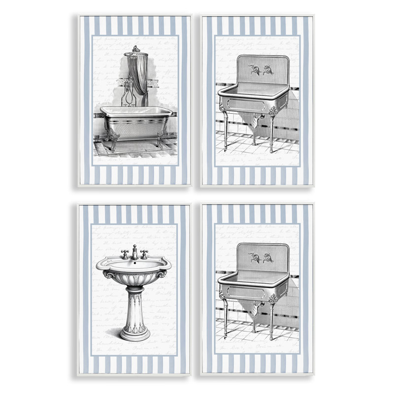 Ensemble de giclée encadrée 4 pièces Antique, H 24 po x l 16 po, Estampe numérique encadrée blanc bord de mer