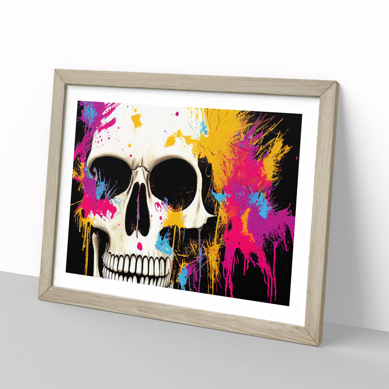 Skull Paint Splatter Vol.1 Abstract, Oak Framed, 34cm H x 46cm W x 2cm D