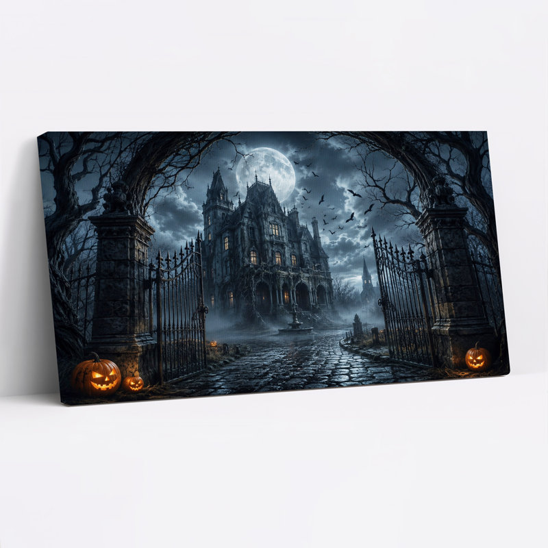 Art mural sur toile Spooky Gothic Mansion Under Full Moon, L 40 po x H 20 po