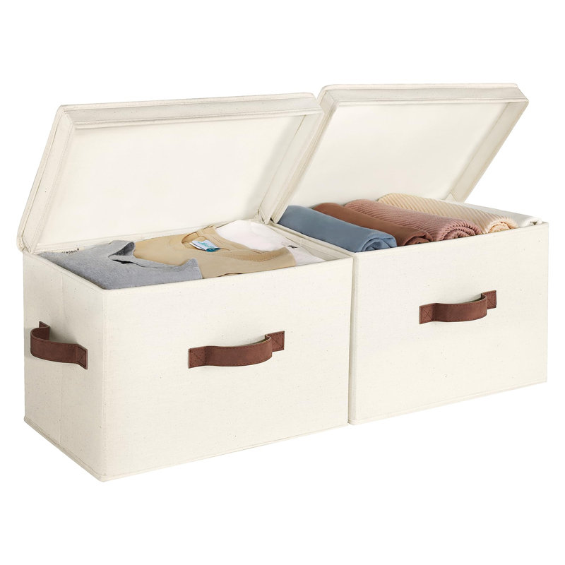 2-Pack Large Fabric Storage Bins with Lids & Handles, Stackable Decorative Closet Organizer Storage Boxes for Home Shelf Organization