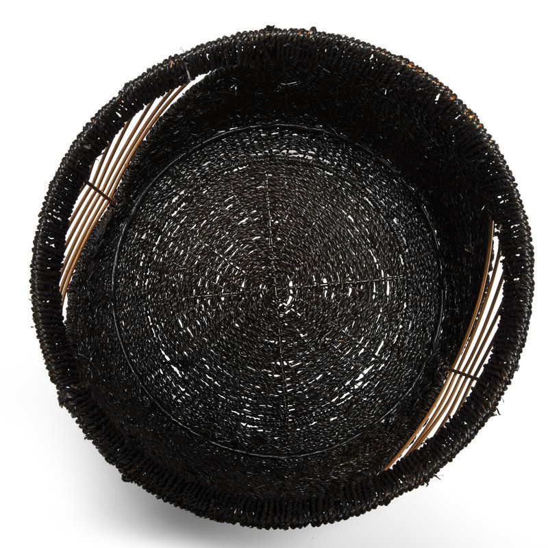 Black and Gold Round Seagrass Storage Basket
