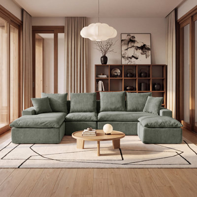 Canapé d'angle modulaire en forme de U de 3 m (118,1 po), canapé à compression en chenille avec ressorts ensachés, canapé moderne à assise profonde pour salon, livré roulé et livré sans assemblage