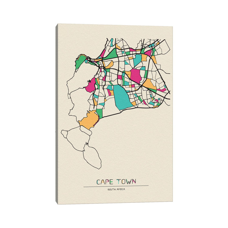 Carte du Cap, Afrique du Sud par Ayse Deniz Akerman - impression sur toile tendue, H 40 po x l 26 po x P 1,5 po