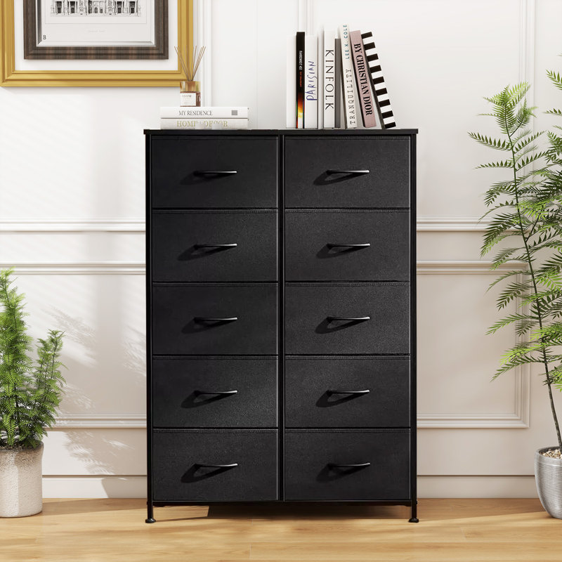 10 Drawer Wide Fabric Dressers, Large Storage Tower Unit With Fabric For Bedroom, Closet, Hallway, Black