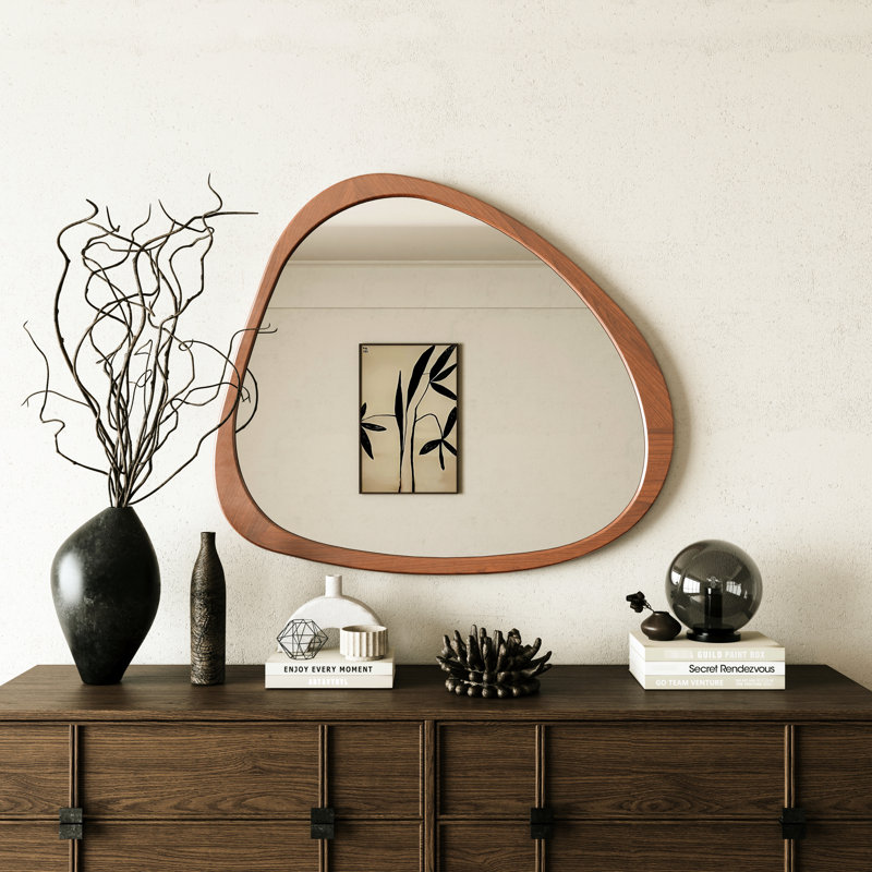 Grand miroir asymétrique 45 pouces, bois massif, habillage pour chambre à coucher, salon, salle de bain, miroir de couloir, cadre en bois, passage mural, entrée