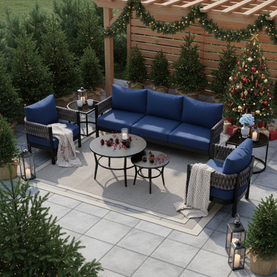 Ensemble de patio 6 pièces en aluminium tissé avec cordes 5,9 po Modern