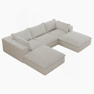 Boneless Cloud Sofa,Corduroy Fabric,Deep Seat Couches,Double-Layer Design,Removable Cushion
