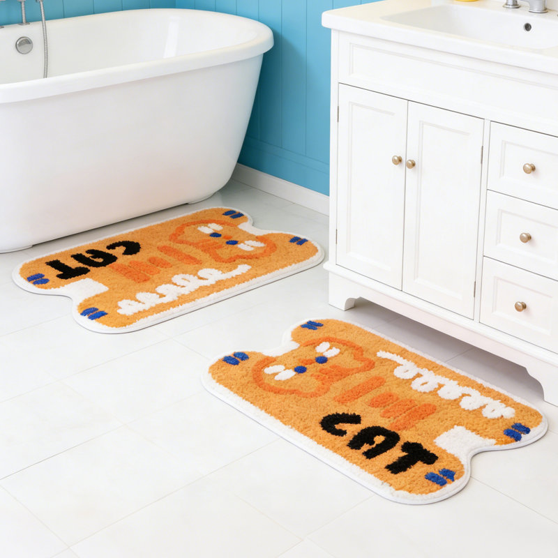 Tapis de salle de bain ultra-doux absorbant en forme d'animaux, Chat, Orange
