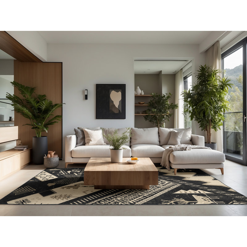 Soft Plush Eilerman Bohemian Geometric Area Rug in Gray – Black Binding, 8' Round