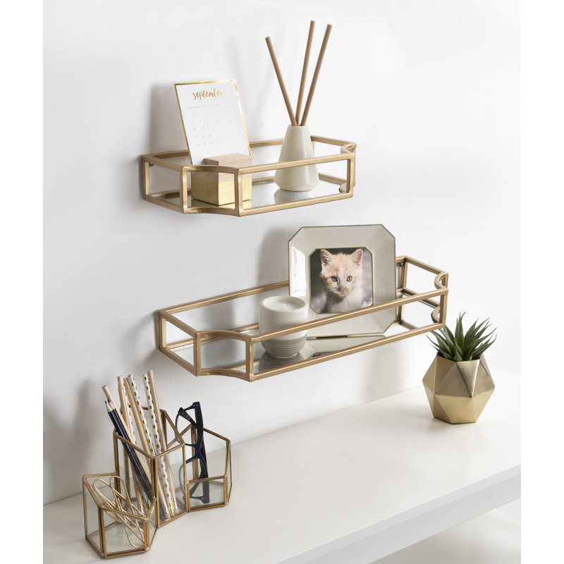 Turgut 2 Piece Metal Floating Shelf, Gold