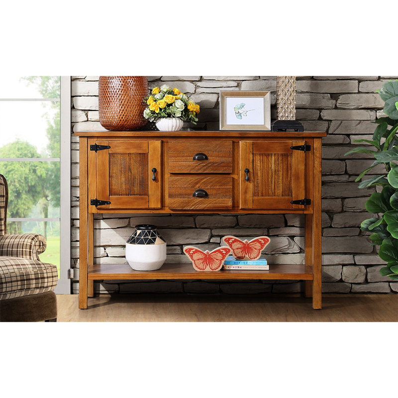 Console en bois massif de 48 po, style rétro, brun, 48 po, style, 2 tiroirs et tablette, Brun