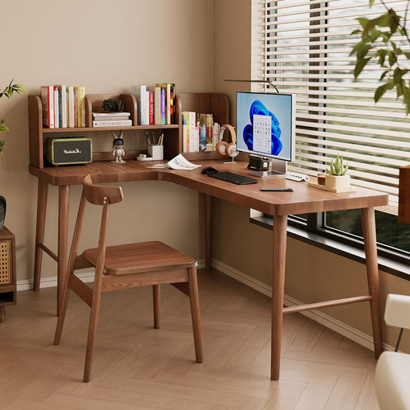 Bureau d'écriture en L en noyer massif, H 29,53 po x l 62,99 po x P 39,37 po, Gauche
