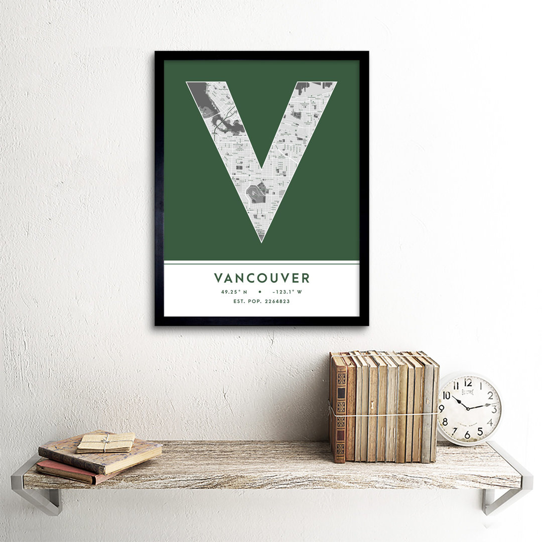 Vancouver City Map Vancouver Green - Single Picture Frame Typography