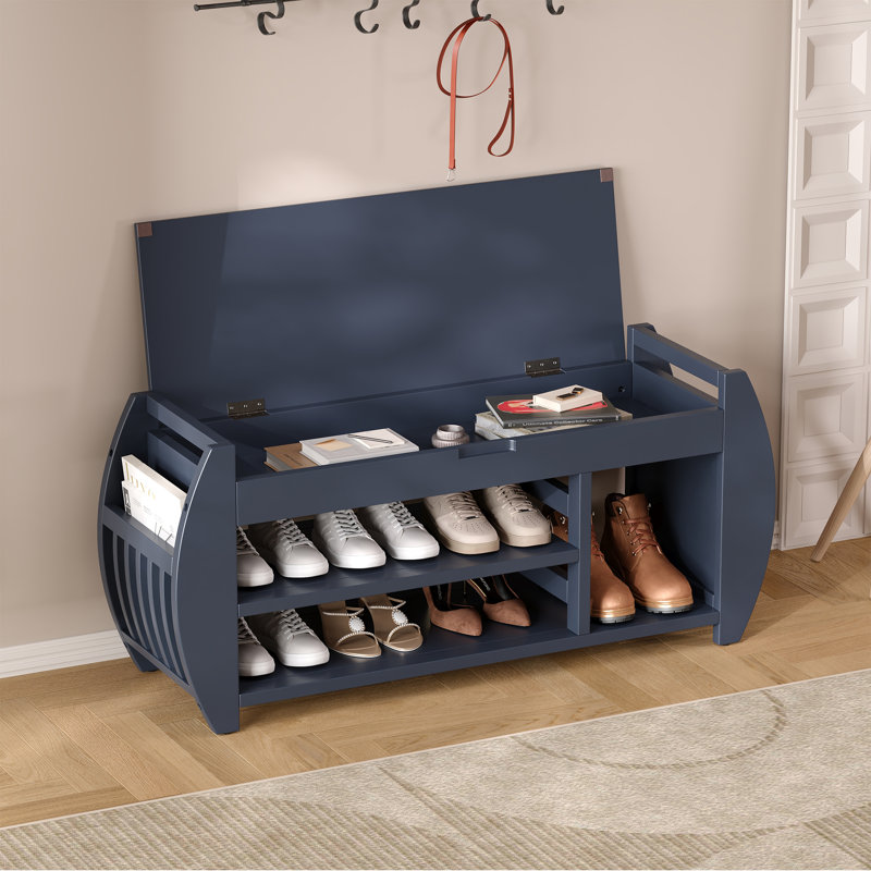Banc de rangement en tissu, H 38,1 po x l 42 po x P 13 po, Marine antique