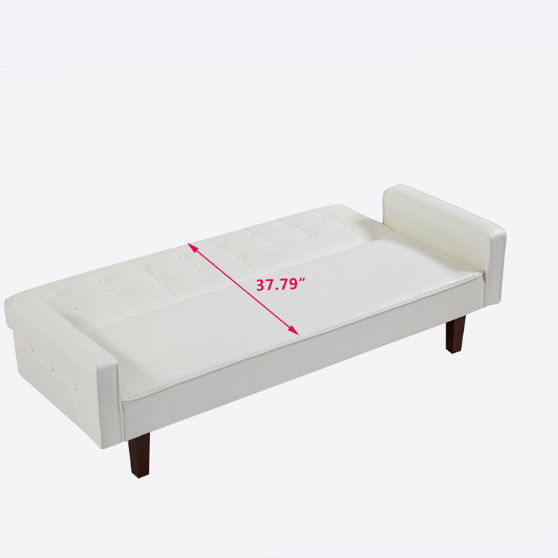 74.4'' Faux Leather Square Arm Sofa Bed, Faux Leather White, 74.4" W x 29.13" H x 32.67" D