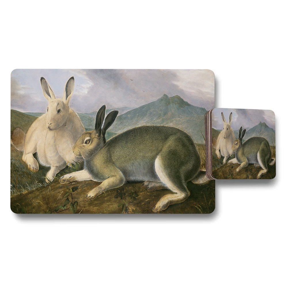 Rabbits In Meadow Artwork Placemat And Coaster Set For Dining Table