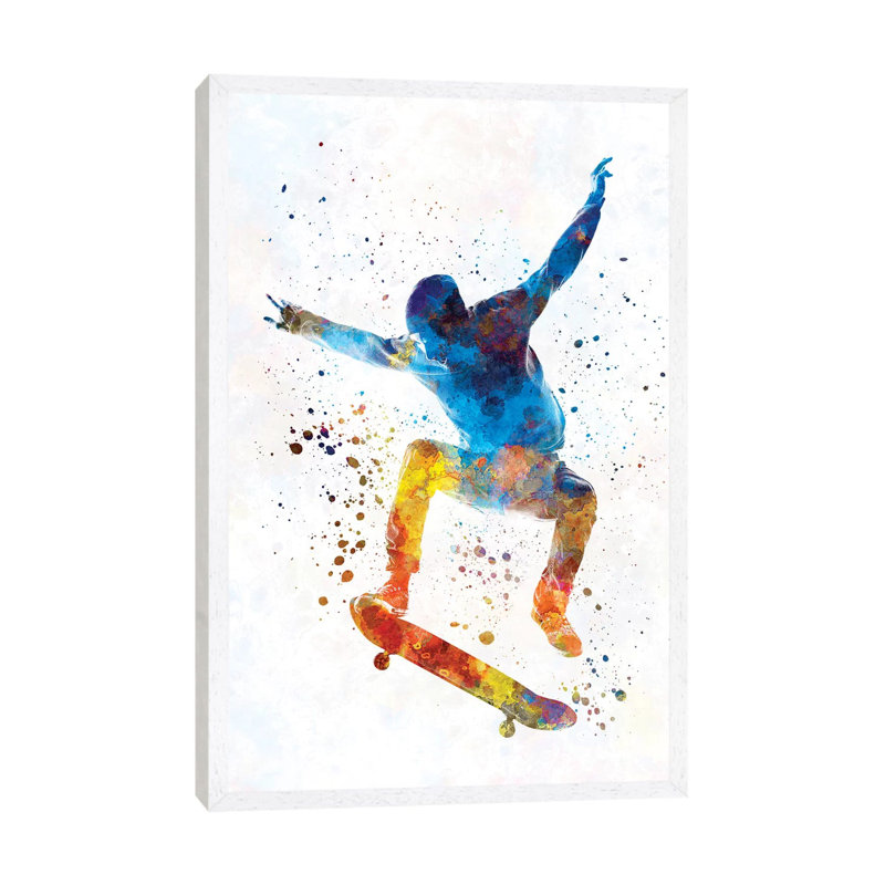 Skateboarder I by Paul Rommer - Painting on Canvas, White Framed, 66.04 cm H x 45.72 cm W