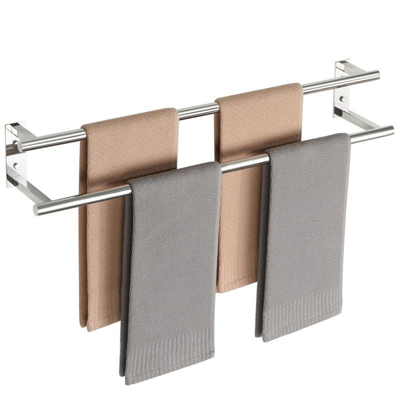 Double barre à serviettes 28 po pour salle de bain murale, chrome poli, Polished Chrome