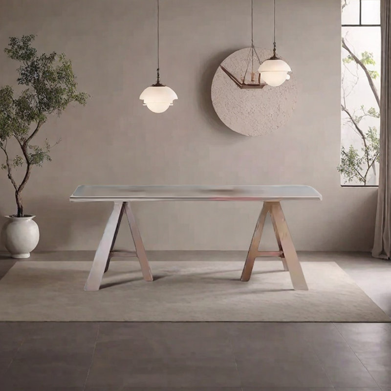 Unique solid wood sintered stone dining table, Taupe, 29.53"H x 55.12"L x 31.5"W