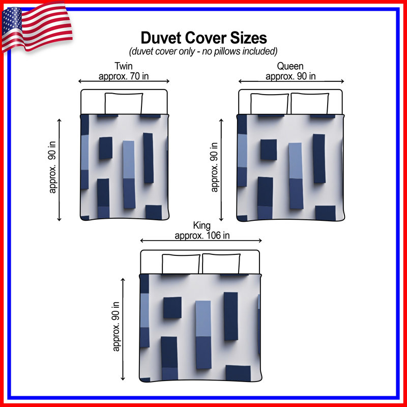 Housses de couette bleues à blocs rectangulaires, Queen